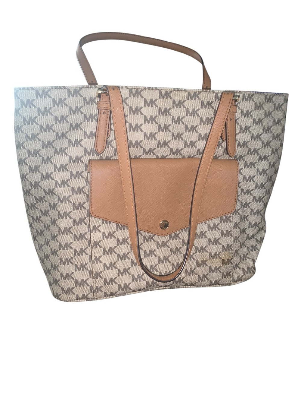 Michael Kors Monogram Tote in Beige and Brown - Picture 3 of 8